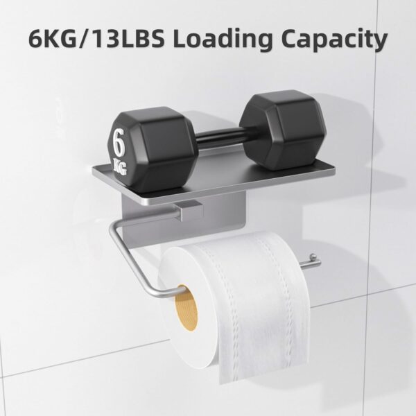 Niffgaff Toilet Tissue Holder with Shelf, Toilet Paper Roll Holder, Wall Mounted or Self Adhesive, Silver - Image 5
