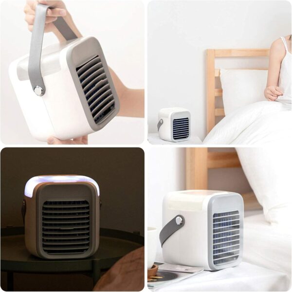 Portable Air Cooler, Personal Mini Air Conditioner, 3 in 1 Mini Evaporative Conditioner with Handle / 7 LED Light/Humidifier/Purifier/ 3 Speeds Desktop Cooling Fan for Home, Office and Bedroom - Image 9