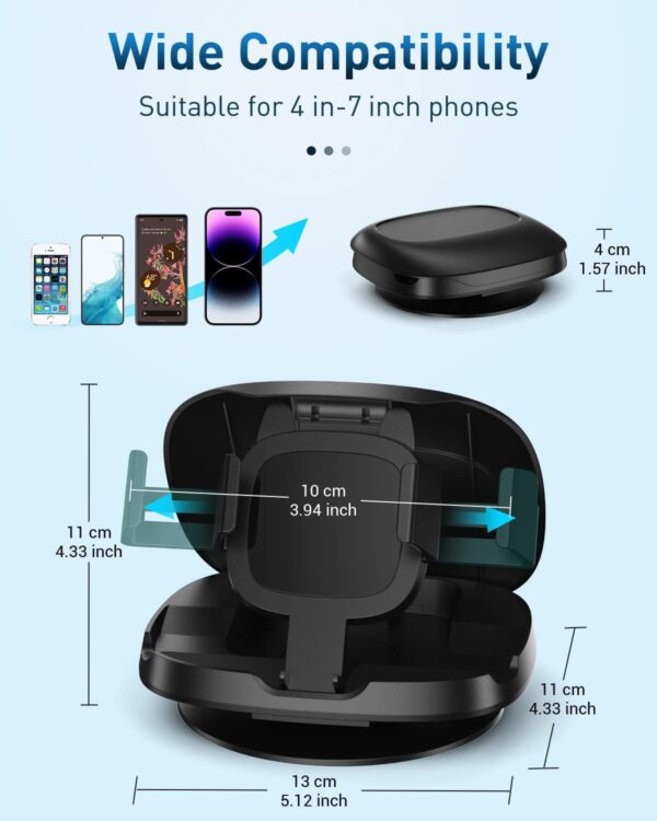 JOYEKY Car Phone Holder for Dashboard, 360° Rotatable Horizontal & Vertical Viewing Car Phone Mount，Washable Reusable Mobile Phone Holder, for iPhone Samsung Android Smartphones (Black) - Image 5