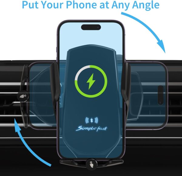 UEASE Wireless Car Charger, 15W Fast Charging Auto Clamping Car Charger Phone Mount Air Vent Cell Phone Holder for iPhone 16/15/14/13/13 Pro/12 pro/12/11/X, Galaxy S24/S23/S22/S21 etc - Image 7