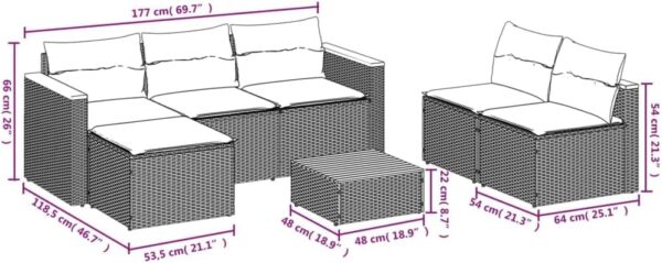 XFZJCHAP 5 Piece Garden Sofa Set with Cushions Beige Poly Rattan Acacia-Garden Corner Dining Sofa Set,Patio Tables Stools Outdoor Lounge Conservatory Furniture - Image 5