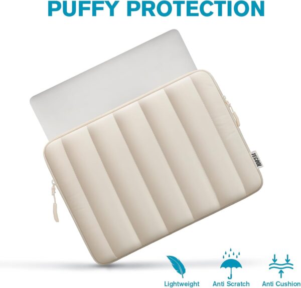 TECOOL Puffy 14 inch Laptop Sleeve Protective Case 14 Inch For 14” Lenovo HP EliteBook Pavilion Acer Dell Chromebook Notebook, Macbook Air 15 M4 M3 M2 2025-2023 Shockproof Splash-resistant Bag,Beige - Image 4