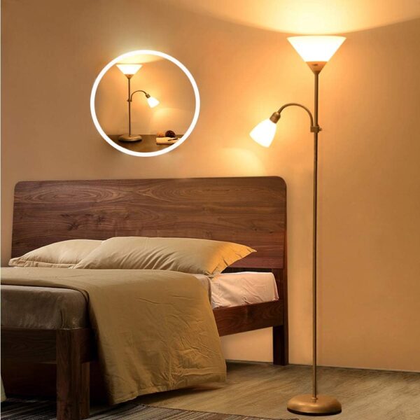 Depuley Modern Grey 2 Head Mother and Child Reading Floor Lamp, Standing Floor Lamp with 360°Rotate Side lamp, LED Floor Light for Living Rooms, Bedrooms, Office(Bulb Not Including) - Image 2