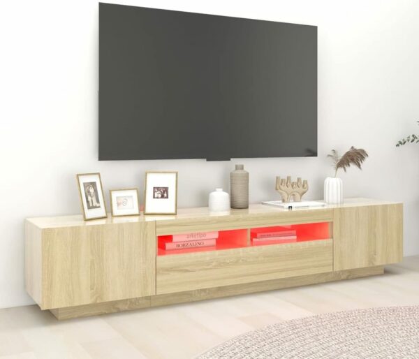 IKAYAA TV Cabinet with LED TV tables for living room TV unit TV Stand Sideboard Entertainment Centre TV Console Media Unit HiFi Cabinet for Living Room Bedroom-sonoma oak-200x35x40 cm - Image 5