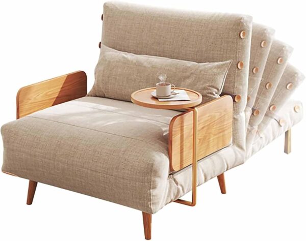 Leomix Modern Convertible Sofa Bed, 3 in 1 Sleeper Chair Bed Futon, Ideal for Small Space Apartment, Living Room, Guest Room, Office, Beige Linen & Wood - Image 5