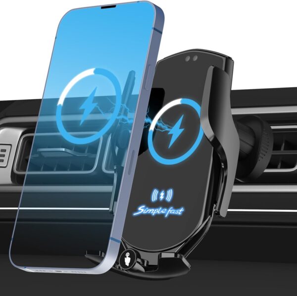 UEASE Wireless Car Charger, 15W Fast Charging Auto Clamping Car Charger Phone Mount Air Vent Cell Phone Holder for iPhone 16/15/14/13/13 Pro/12 pro/12/11/X, Galaxy S24/S23/S22/S21 etc - Image 2