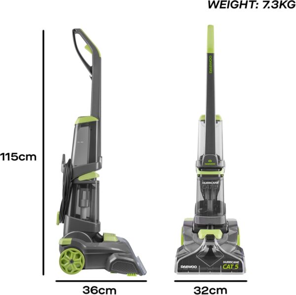 Daewoo Hurricane Cat 5 Washer FLR00115 Upright Carpet Cleaner with Handheld Upholstery Brush Rugs, Stairs, Sofas 1.6L Clean 2.1L Dirty Water Tank 8m Cord 700W, 700 W, 3700 milliliters, Grey - Image 7