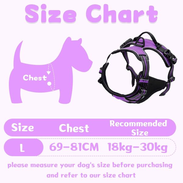 DKDDSSS Dog Harness Large Dog, No Pull Pet Harnesss, Adjustable Soft Padded Pet Vest Harness, Y Shaped Harnesss, Easy Control Handle for Training or Walking, Purple, L - Image 3