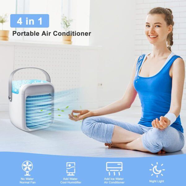 Portable Air Conditioner, Air Cooler with 300ml Water Tank, 3-in-1 Free Standing Cooling AC Unit with Fan & Dehumidifier, 3 Speed 7 Color Lights Oscillating Cooling Fan for Desk, Home, Bedroom, Office - Image 6