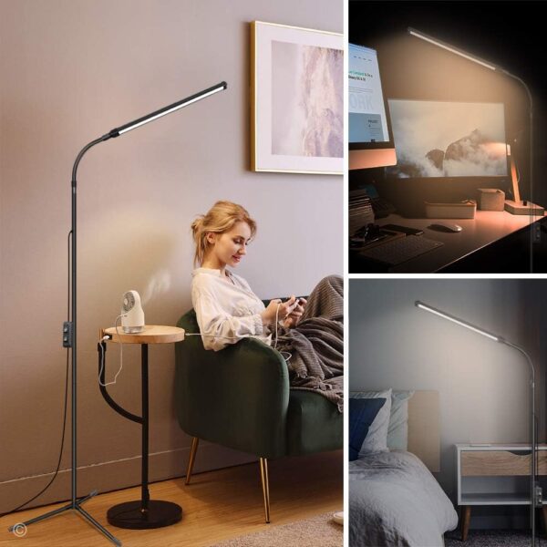 JCOTTON LED Floor Lamp for Eyelash Extensions, Adjustable Gooseneck Reading Floor Lamp for Office Bedroom, Dimmable Standing Light for Sewing Craft, Ring Light for Lash Tattoo Beauty - Image 6