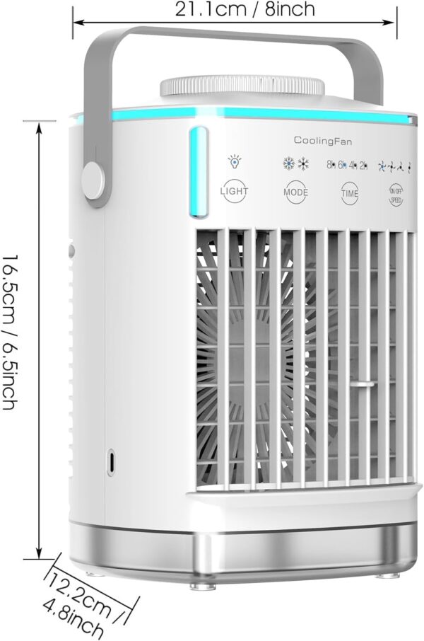 NVARUPC Portable Air Conditioner & Evaporative Cooler - 4-Speed Mini AC Fan with Timer, 7-Color Night Light, Large 700ml Water Tank for Office, Bedroom, Study (White) - Image 8
