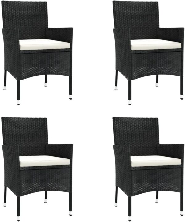 5 Piece Black Poly Rattan Garden Bistro Set with Cushions Outdoor Patio Furniture - Image 3