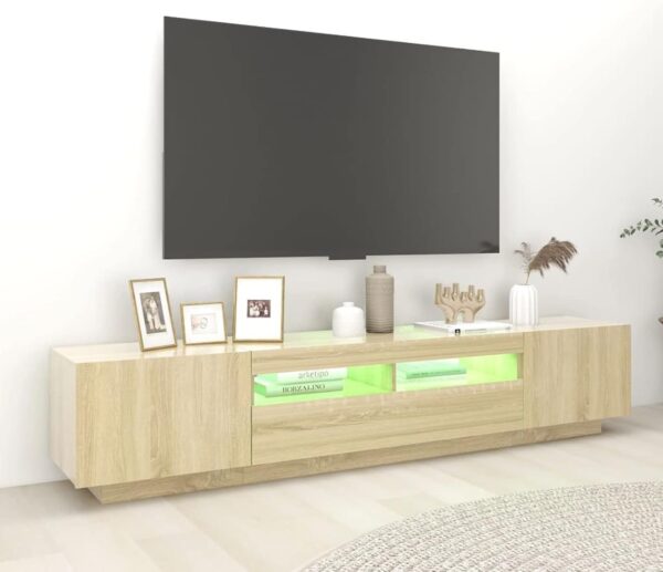 IKAYAA TV Cabinet with LED TV tables for living room TV unit TV Stand Sideboard Entertainment Centre TV Console Media Unit HiFi Cabinet for Living Room Bedroom-sonoma oak-200x35x40 cm - Image 6