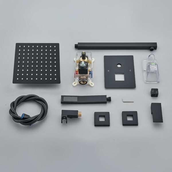 Ackwave Shower Faucet Matte Black Shower System with 8 Inches Rain Shower Head and Handheld Spray Bathroom Luxury Rain Shower Faucet Set Complete Wall Mounted - Image 9