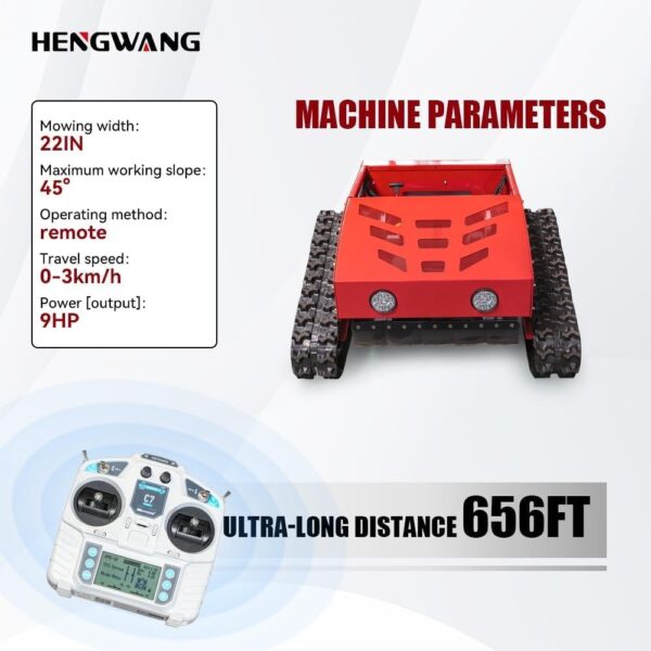 HENGWANG Remote Control Lawn Mower Electric Start 45° Climbing Adjustable Mowing Height Four-Wheel Drive All Terrain Grass Cutter Yard Mower (HW-224-55) - Image 7