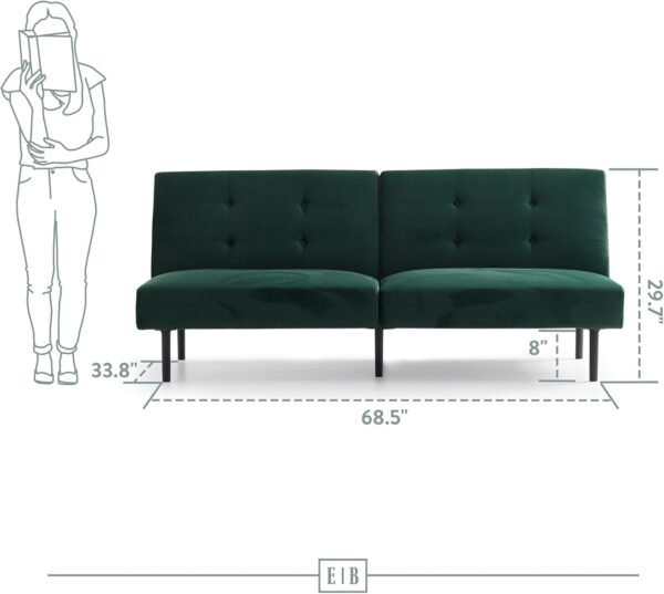 Edenbrook Gilman Futon - Futon Sofa Bed - Armless, Tufted Back, Forest Green Velvet - 68.5" x 33.8" x 29.7" - Living Room - Image 3