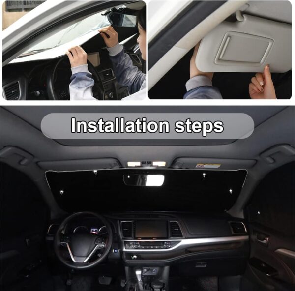 Car Windscreen Sun Shade,Front Windshield Sunshade,Foldable Cover Visor Sunshades,Reflective UV Dust Protector,Automotive Ray Protection Block Parasol,Keep Your Vehicle Cool,Fit Various Sizes,160x86cm - Image 6