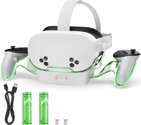 Aceshop Charging Stand for Meta Quest 3S/2 Magnetic VR Charging Dock with Controller Holder and Indicator Light, 2 Rechargeable Batteries - Image 2
