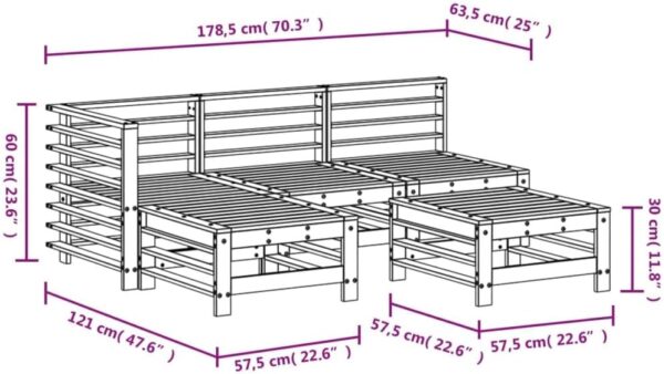 Vopese 5 Piece Garden Lounge Set Solid Wood Pine, Garden Furniture Set, Patio Outdoor Yard Terrace Balcony Sofa Seat Seating Sitting Furniture Corner Backyard Sofa Set Type10 - Image 8