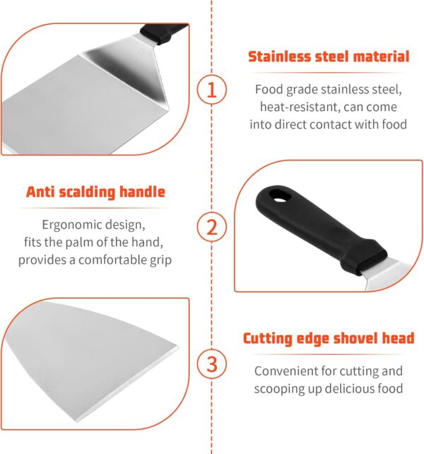 Spatula Set, BBQ Grill Tool Set, Stainless Steel Handle, Griddle Accessories kit, Outdoor Camping Heavy Duty Stainless Steel Spatulas Barbecue Tools Set Cooking Utensils Set, Great for BBQ Camping - Image 4