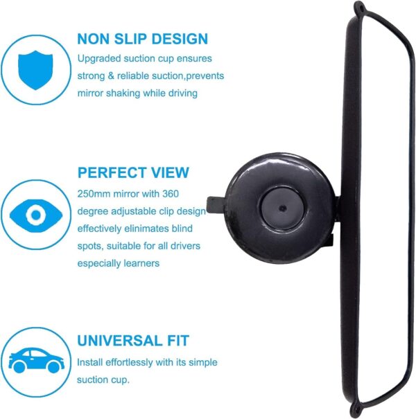 KITBEST Rear View Mirror for Driving Test, Learner Driving Instructor Mirror Car Interior Rearview Mirrors with Suction Cup Universal Car Inside Mirrors for SUV CRV Vans Trucks 250 x 71mm - Image 3