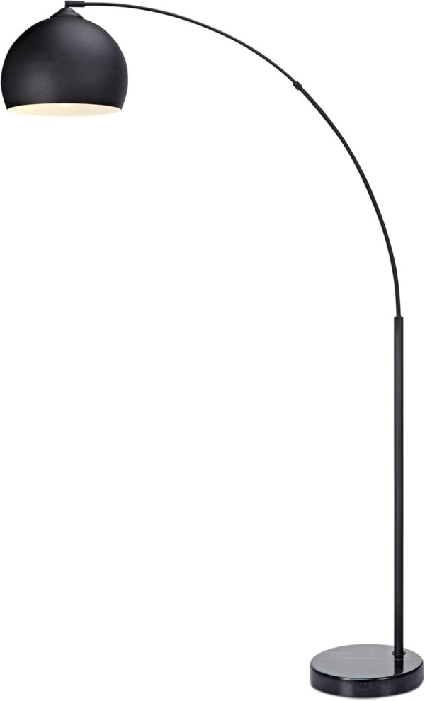Teamson Home Standing Floor Lamp for Living Room, Arquer 170cm Tall Lamp, Bedroom Lighting, Living Room Accessories with Faux Black Marble Base and Black Bell Shade - Image 2