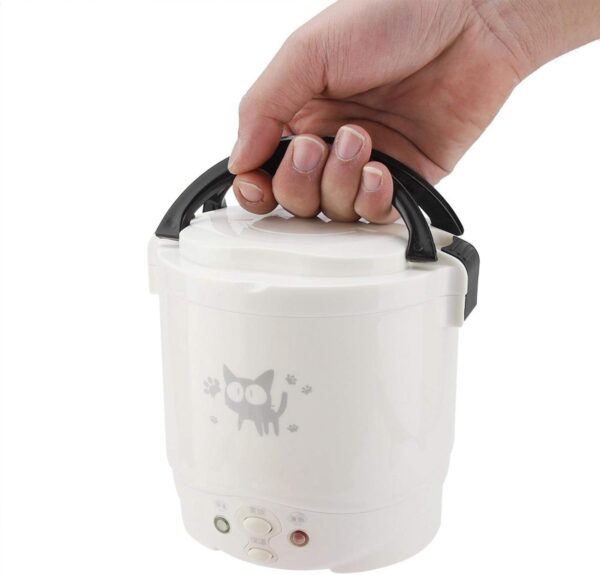 Mini Rice Cooker, 12V 100W 1L Electric Food Steamer, 2 Cups Portable Travel Steamer Small, All-in-1 Multi Cooker Stainless Waterproof Non-Stick Pot(White) - Image 6