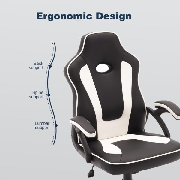 Play haha.Ergonomic high back seat with breathable mesh insert padded armrests tilt adjustment durable base lumbar support PU leather surface for gaming home or office use - Image 8