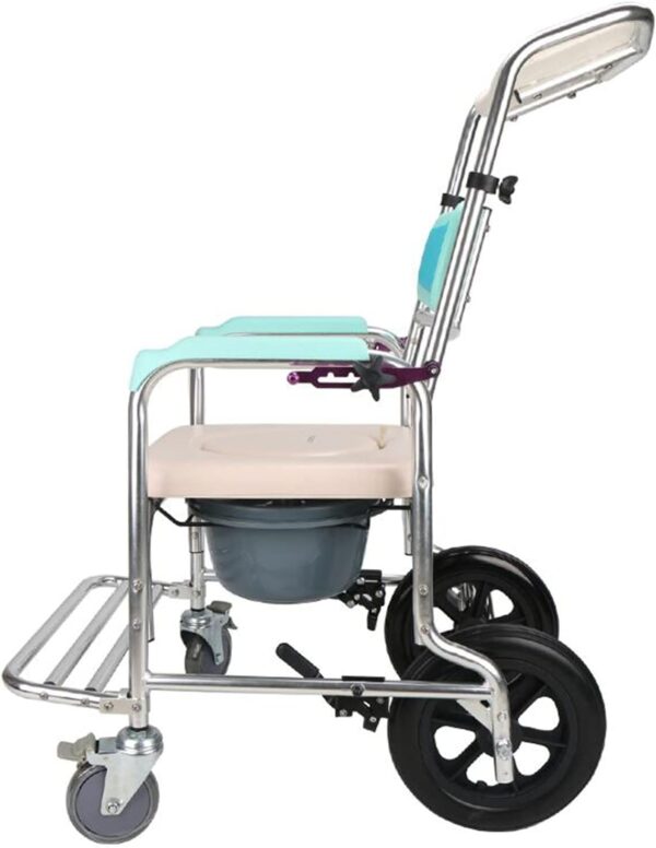 Commode Chair, with Wheeled Toilet Chair/Wheelchair Shower Transport Chair/Bathroom Bath Stool, Adjustable Backrest Angle Shampoo Bathroom Toilet Chair Wash Wheelchair Seat - Image 5