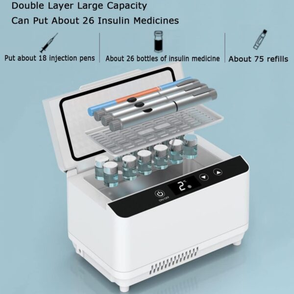 Medical USB Mini Portable Double Layer Large Capacity Refrigerator Smart Insulin Refrigerator Box, Travel Refrigerated Medicine,M(Size:3*Battery) - Image 4