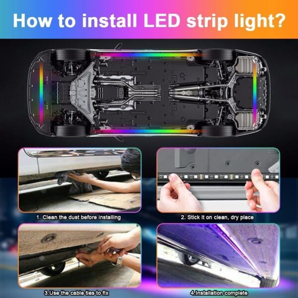 DAJASD 4PCS Underglow Car Lights Kit, Waterproof RGB Car Led Interior Strip Lights with Music Mode, Exterior Ambient Lighting Car Support Bluetooth App & Remote Control DC 12V 47Inch x2 & 35Inch x2 - Image 6