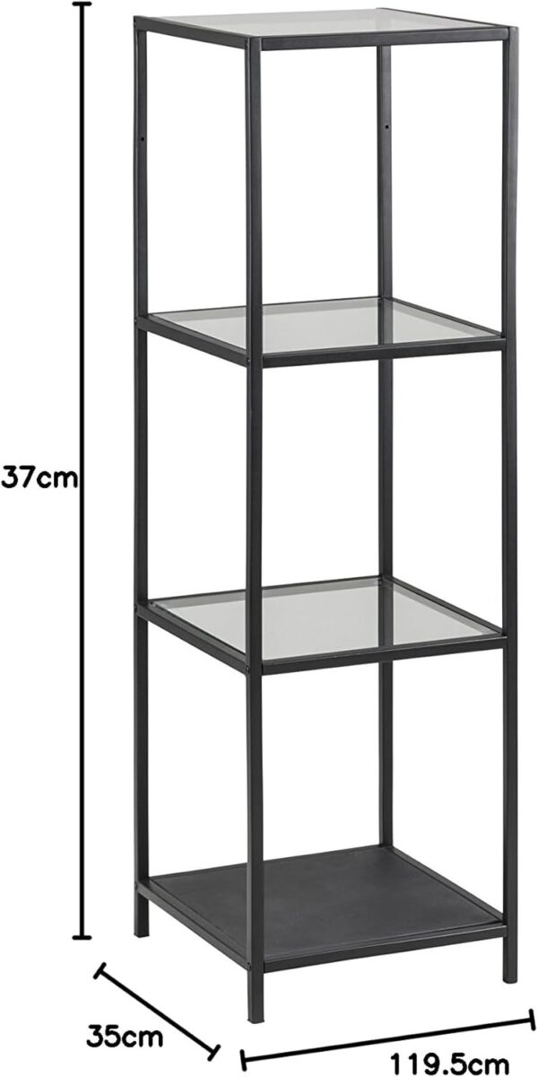 AC Design Furniture Jörn Metal Bookcase with 3 Shelves, Glass Shelf, Storage Shelf for Living Room, Home Office Furniture, Bedroom Furniture, Easy Assembly, H: 119, 5 x W: 33,7 x D: 31,7 cm - Image 4