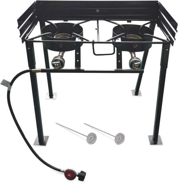 Heavy Duty Black Portable Propane Double Burner Outdoor Cooker - Image 2