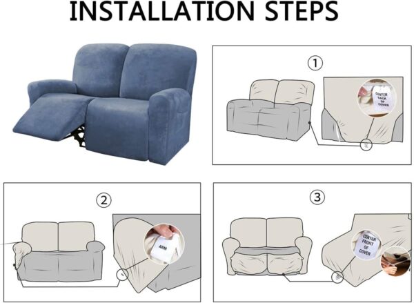 Modern Velvet Recliner Slipcover Set Elastic Massage Chair Cover for 2 Seater Recliner Sofa Soft Washable Solid Color Taupe - Image 6
