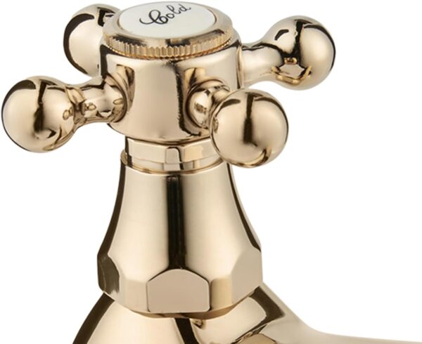 Deva Tudor Basin Traditional Gold Brass Victorian Style-Hot & Cold Cross Head Lever Handle-Pair of Bathroom Tap Toilet Sink Wash Faucet Set of 2 TUD01/501 – 12 Year Warranty, Pieces - Image 3