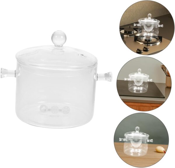 Double-eared Stew Pot Noodles Bowl Small Sauce Pan with Lid Clear Simmer Pot Stock Pots with Lids Instant Noodle Bowl Kettle Teapot Cooking Pan Clear Boiling Pot Transparent Glass - Image 8