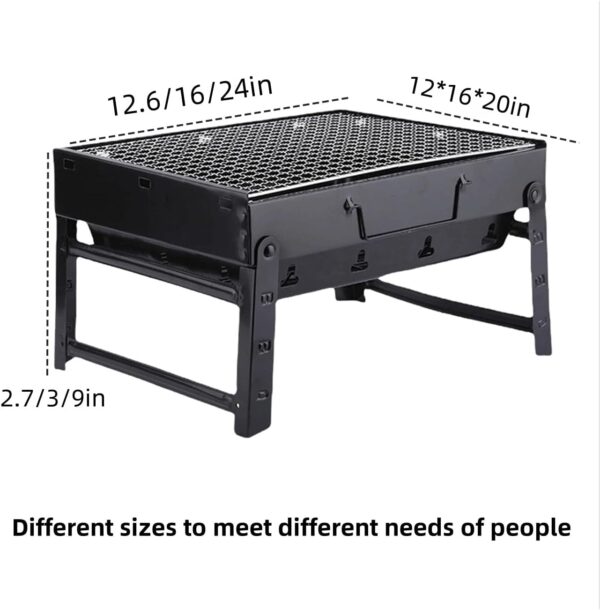 Barbecue Grill Portable grill Barbecue Table easy-to-use Foldable Charcoal Grill With handle, Stainless Steel Smoker Picnic for Outdoor Garden Terrace Camping Travel Hiking (black,16 * 16 * 3in) - Image 3