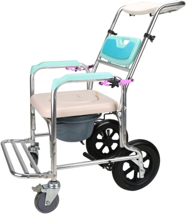 Commode Chair, with Wheeled Toilet Chair/Wheelchair Shower Transport Chair/Bathroom Bath Stool, Adjustable Backrest Angle Shampoo Bathroom Toilet Chair Wash Wheelchair Seat - Image 2