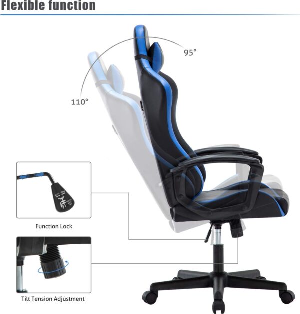 IntimaTe WM Heart Gaming Chair, Ergonomic High Back Office Racing Chair with Armrest, Swivel Leather Desk Chairs with Adjustable Headrest and Lumbar Cushion for Office and Home (Blue) - Image 7