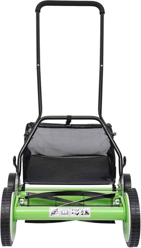 Hand Push Lawnmower,16In Cordless Manual Reel Lawn Mower with 5-Blade,40cm Cutting Width,9-Position Adjustable Mowing Height,Grass Cutter with Grass Catcher - Image 2