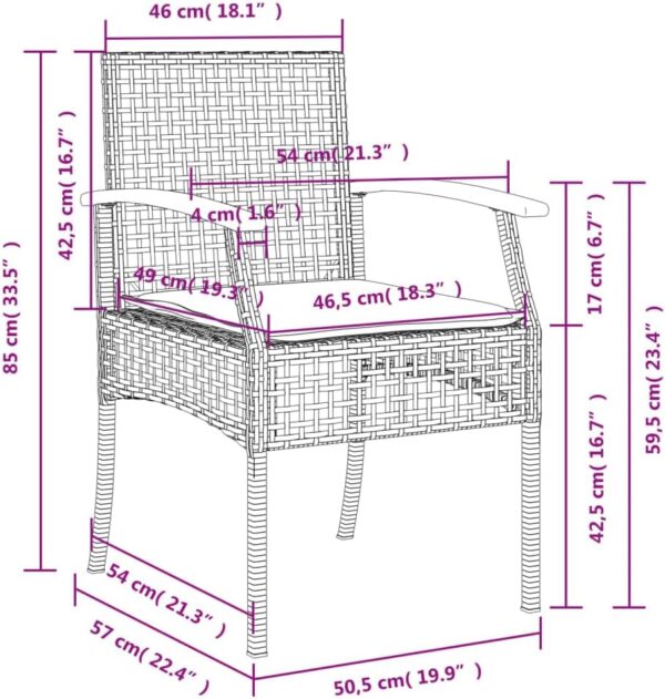 vidaXL Garden Dining Set with Cushion 9-Piece Garden Furniture Set Dining Set Garden Set Patio Balcony Furniture Set Grey Poly Rattan - Image 9