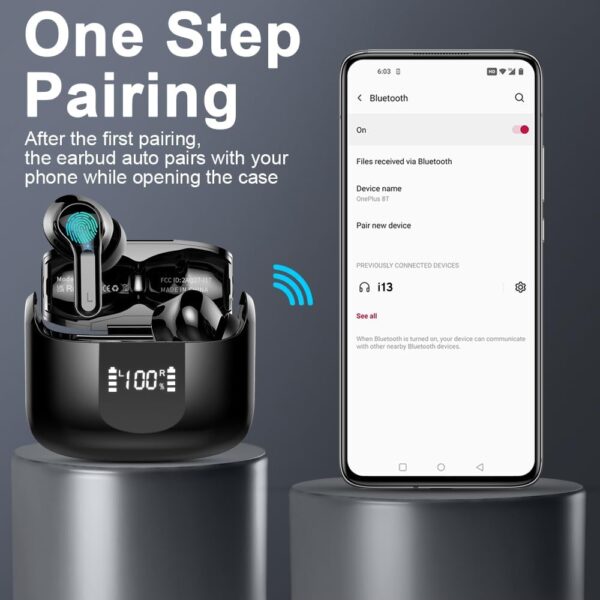 Wireless Earbuds, Bluetooth 5.3 Headphones With ENC Mic, Noise Cancelling, IP7 Waterproof, 40H Deep Bass, USB-C, LED Display - In-Ear Earphones 2024 - Image 8