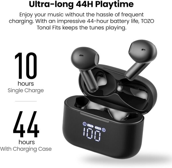 TOZO T21 Wireless Earbuds, Bluetooth 5.3 Earphones, Semi In Ear Buds, Dual Mic Call Noise Cancelling Earphones, Bluetooth Earbuds with Wireless Charging Case, IPX8 Waterproof, 44H Playtime - Image 6