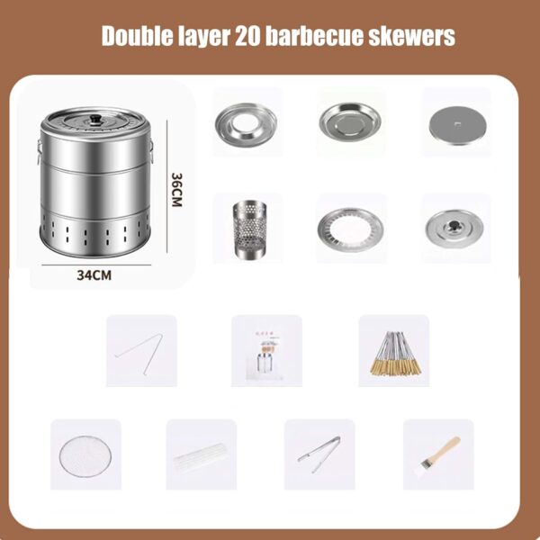 YJKKZQLB Charcoal Barrel BBQ Grill Vertical Barbeque Hanging Stove Stainless Steel BBQ Grill Mesh Barrel with 20Pcs Skewers Rolling Grilling Basket Camping Barbecue Rack for Camping - Image 3