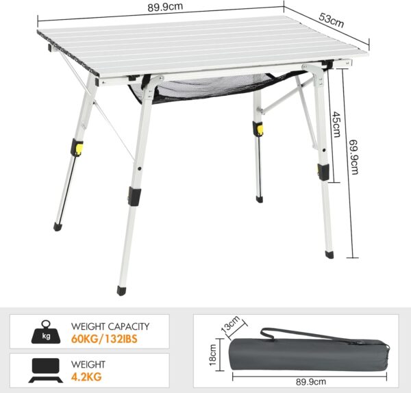 Portal Camping Tables That Fold up Picnic Table Folding Portable with Height Adjustable Legs Collapsible Table 3ft Aluminium Rollup Outdoor Table Lightweight Foldable for Beach Fishing Garden BBQ - Image 3