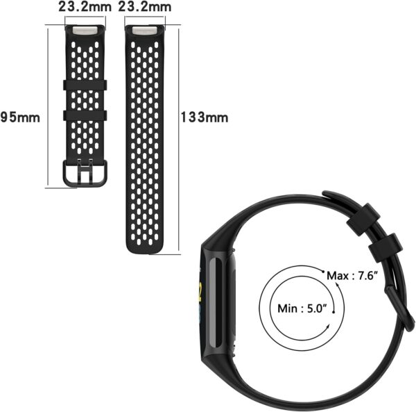 TopPerfekt Sport Straps Compatible with Fitbit Charge 5 Strap, Adjustable Breathable Soft Silicone Sport Replacement Watch Band Straps Wristbands Bracelet for Charge 5 Activity Tracker Women Men - Image 5