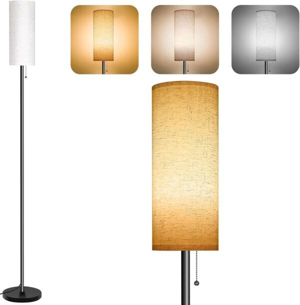 Jayencer Floor Lamp for Living Room, 3 Color Temperature Modern Standing Lamps,Tall Lamp with Round Linen Lampshade for Bedroom Living Room Office - Image 2
