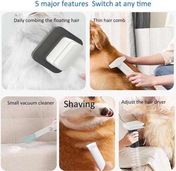 Dog Grooming Vacuum Kit with 5 Pet Grooming Tools, Suction 99% Pet Hair, Low Noise, Pet Grooming&Vacuum Suction&Dryer, Pet Hair Remover, 1.8L - Image 5