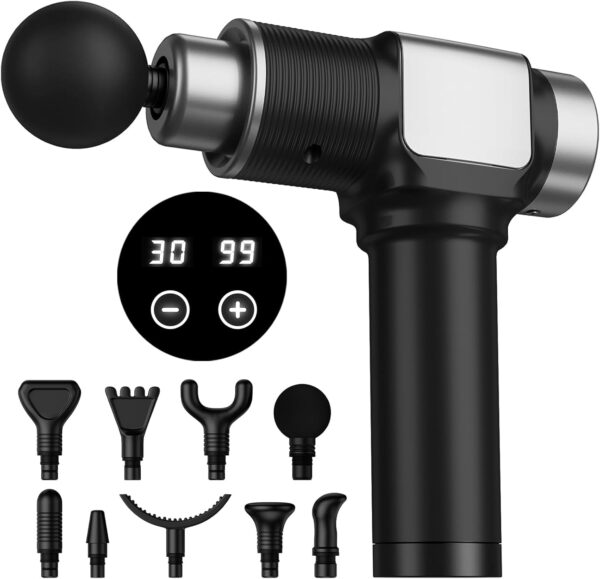 JQX Massage Gun, Deep Tissue Massage Gun for Pain Relief with 30 Speed Levels and 9 Attachments, Ultra Quiet Massager Gun, Lightweight and Portable - Black - Image 2