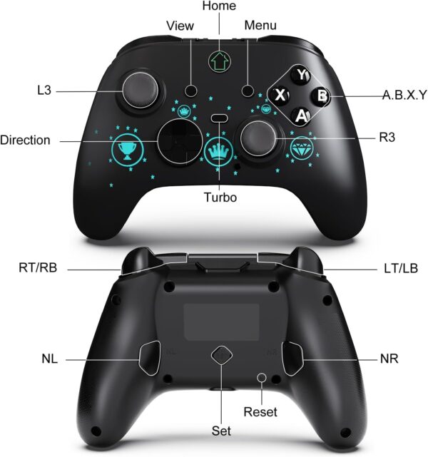 falafaso Switch Game Controller, Wireless Controller for Switch/Lite/OLED, Switch Joystick with RGB lights, Programmable Buttons, Turbo Function, Gyro Axis and Vibration(Diamond) - Image 3